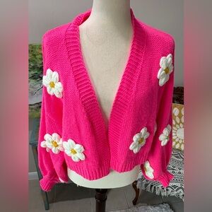 SHEIN Pink and White Floral Cardigan Sweater